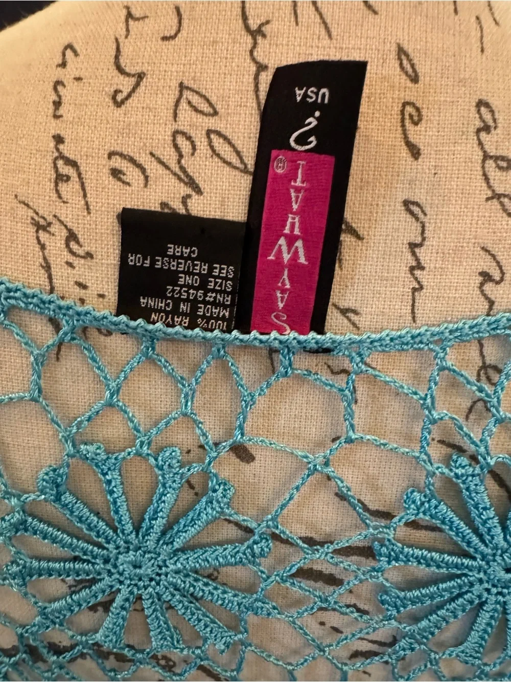 Say what one size Teal Crochet Lace top
